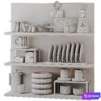 Kitchen shelves with dishes 3D Model Corona