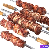Shish kebab on the grill 3D Model Vray