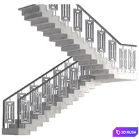 Art Deco marble stairs 3D Model Vray, Corona