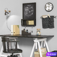 Workplace set 6 3D Model Vray, Corona