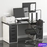Ikea Office Workplace with Alex Table and Alefjall Chair 3D Model Vray, Corona
