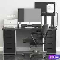 Ikea Office Workplace with Alex Table and Alefjall Chair 3D Model Vray, Corona
