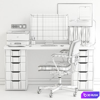 Ikea Office Workplace with Alex Table and Alefjall Chair 3D Model Vray, Corona