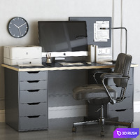 IKEA office workplace with ALEX table and ALEFJALL chair 3D Model Vray, Corona