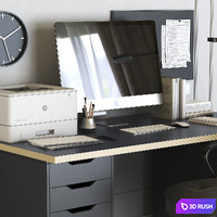 IKEA office workplace with ALEX table and ALEFJALL chair 3D Model Vray, Corona
