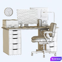 IKEA office workplace with ALEX table and ALEFJALL chair 3D Model Vray, Corona