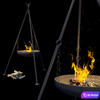 Fire pit Concretika iron X100 on tripod 3D Model Corona