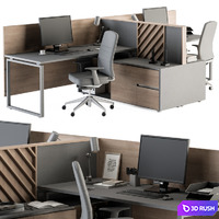 Employee Set Wood and Gray - Office Furniture 250 3D Model Vray, Corona