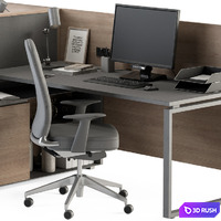Employee Set Wood and Gray - Office Furniture 250 3D Model Vray, Corona