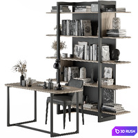Home Office Desk with Rack Black and Gold Set - Office Furniture 301 3D Model Vray, Corona
