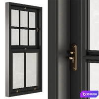 Black and Gold Double Hung Window - Windows Set 11 3D Model Vray, Corona