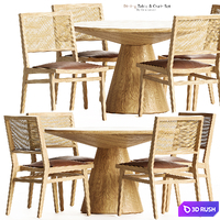 Crate &amp; barrel - Palisades Round Wood Dining Table with Dalton Leather and Cane Dining Chair 3D Model Corona