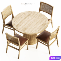 Crate &amp; barrel - Palisades Round Wood Dining Table with Dalton Leather and Cane Dining Chair 3D Model Corona