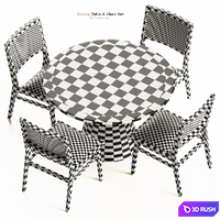Crate &amp; barrel - Palisades Round Wood Dining Table with Dalton Leather and Cane Dining Chair 3D Model Corona