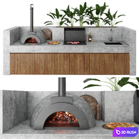 Outdoor kitchen with barbecue and pizza oven 3D Model Corona