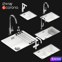 Set of kitchen sinks Blanko Subline 2 3D Model Vray, Corona