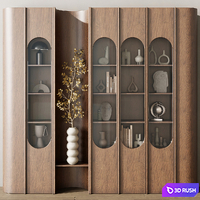 Wooden Shelves Decorative With Plants and Book - Wooden Rack 34 3D Model Vray, Corona