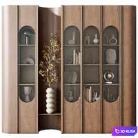 Wooden Shelves Decorative With Plants and Book - Wooden Rack 34 3D Model Vray, Corona
