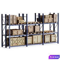 Storage rack with wooden crates 3D Model Vray, Corona