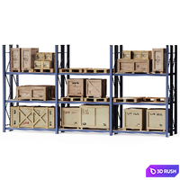 Storage rack with wooden crates 3D Model Vray, Corona