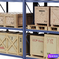 Storage rack with wooden crates 3D Model Vray, Corona