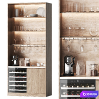 Cabinet with wine cooler and shelves 3D Model Vray, Corona