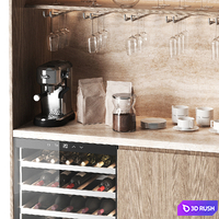Cabinet with wine cooler and shelves 3D Model Vray, Corona