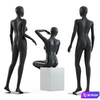 Two female mannequins stand and one sits on a white square stool 58 3D Model Vray