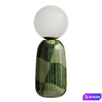 Ceramic Lamp with Glass Lamp Shade- Abstract Green Check