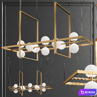 ModernRail Orb Rectangle Frame Chandelier 3D Model Vray