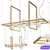ModernRail Orb Rectangle Frame Chandelier 3D Model Vray