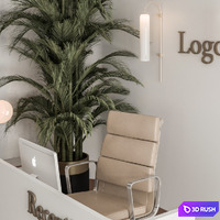 Reception Desk and Wall Decoration - Office Set 239 3D Model Vray, Corona