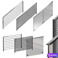 Modern metal railings. 3 design options. Editable splines option. Procedural metal. 3D Model Vray, Corona