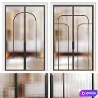 Metal glass door - Interior door 225 - double door 3D Model Vray, Corona