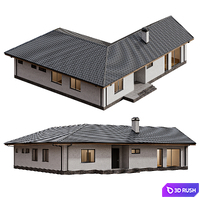 One-story corner house 3D Model Vray, Corona