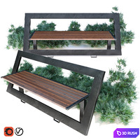 Bench with juniper 3D Model Vray, Corona