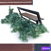 Bench with juniper 3D Model Vray, Corona