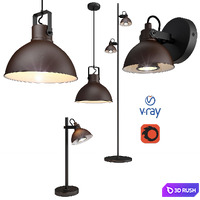 DAMIAN, pendant, table, floor and wall lamps from the company LUCIDE, Belgium. 3D Model Vray, Corona
