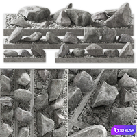 Flowerbed pebble rock decor street 3D Model Vray