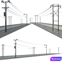 Power line 3D Model Vray, Corona