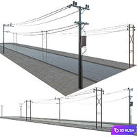 Power line 3D Model Vray, Corona