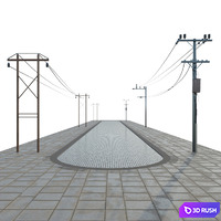 Power line 3D Model Vray, Corona