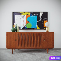 Mid Century Modern Walnut Buffet (3 Colors) 3D Model Vray, Corona