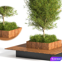 Park Bench Table with tree 01 3D Model Vray, Corona