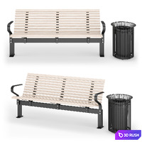 Street benches with trash cans Nola 2 3D Model Vray, Corona