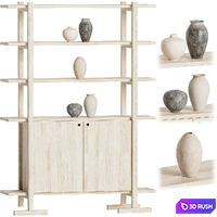 Haldeman pine wood bookcase with vases -1 3D Model Corona