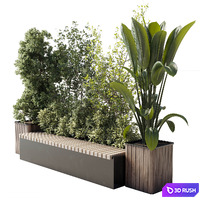 Urban Environment_Urban Furniture_Green Benches_Set Plants Tree 29 3D Model Vray, Corona
