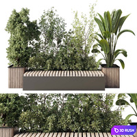 Urban Environment_Urban Furniture_Green Benches_Set Plants Tree 29 3D Model Vray, Corona