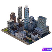 Low poly model of a city block 3D Model Corona