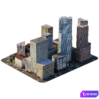 Low poly model of a city block 3D Model Corona